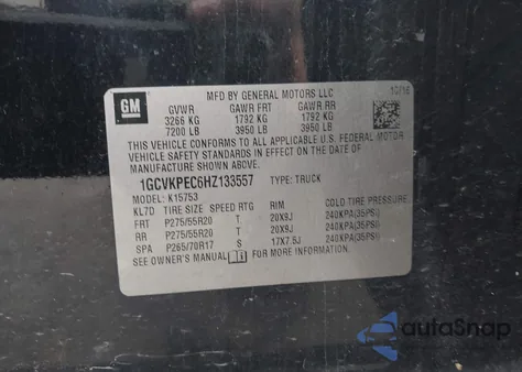 2017 Chevrolet Silverado 1500 Custom z USA, uszkodzony, nr VIN 1GCVKPEC6HZ133557